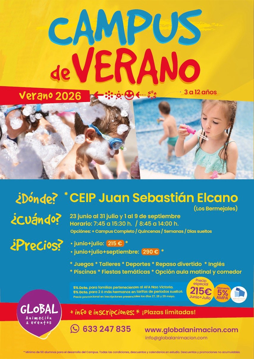 Campamento de Verano en Sevilla en CEIP Juan Sebastián Elcano 2026.